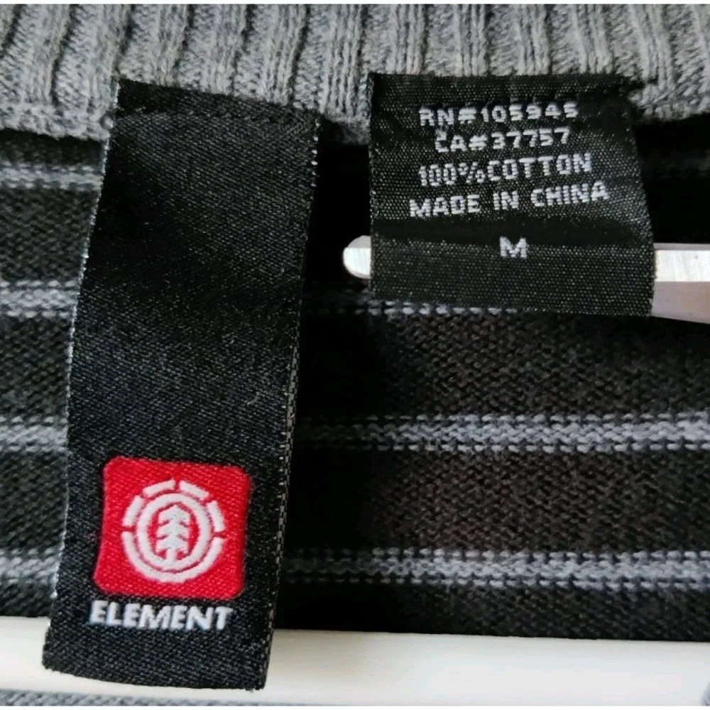 Element‎ Men's Striped Sweater V-Neck Gray/Black/Red 100% Cotton Size Medium